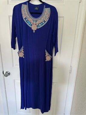 Embroidered Navy Blue Women's Maxi Dress